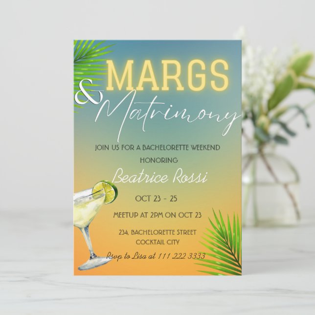 Invitación Margs and Matrimony Bachelorette Weekend Fiesta (Anverso de pie)