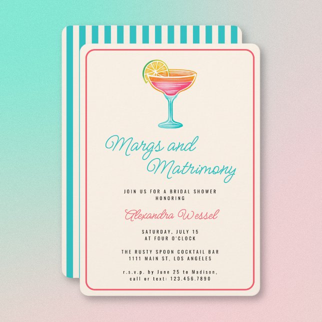 Invitación Margs and Matrimony Cocktails Retro Bridal Shower (Subido por el creador)