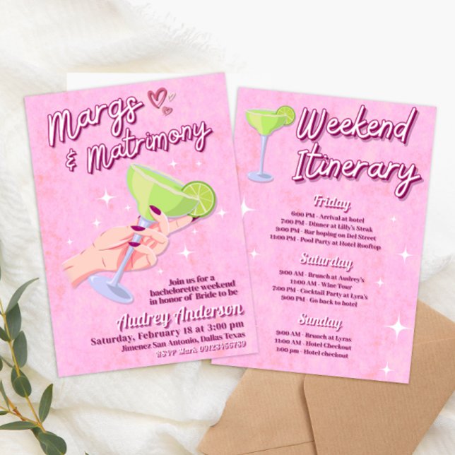Invitación Margs and Matrimony - Fin de semana de soltera (Margs and Matrimony - Bachelorette Weekend Invitation)