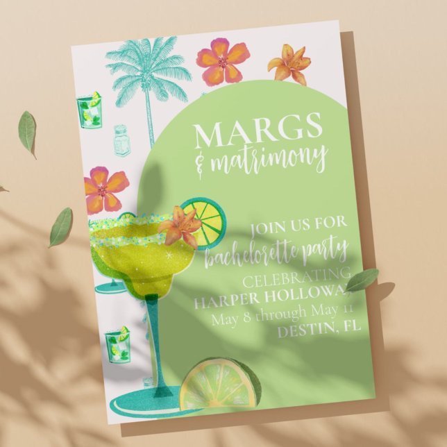 Invitación Margs and Matrimony Green Fiesta Bachelorette (Get the party started with our Margs & Matrimony bachelorette party invitations! )