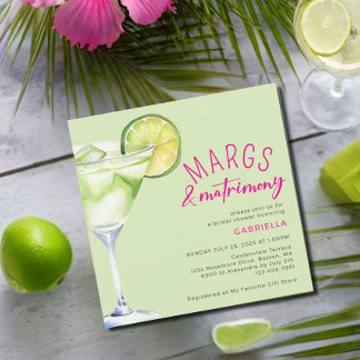Invitación Margs and Matrimony Lime Green Pink Bridal Shower