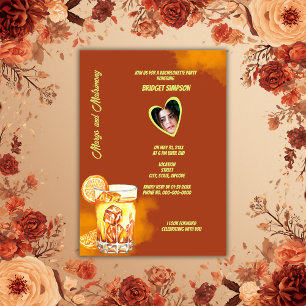 Invitación margs marrones boho y foto de solterona de boda