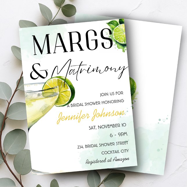 Invitación Margs & Matrimonia Margarita Bridal Shower (Margs & Matrimony Margarita Bridal Shower Invitation)