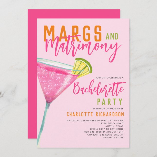 Invitación Margs & Matrimonia Margarita Rosa Bachelorette Bas (Anverso / Reverso)