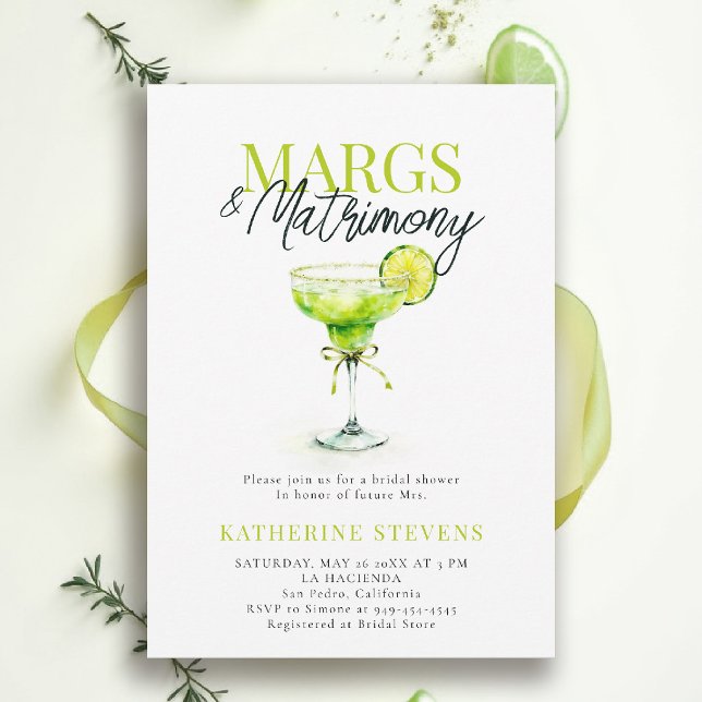 Invitación Margs Matrimonio Margaritas Lima Chic Despedida de (margs and matrimony bridal shower invitation design modern watercolor calligraphy elegant fun)
