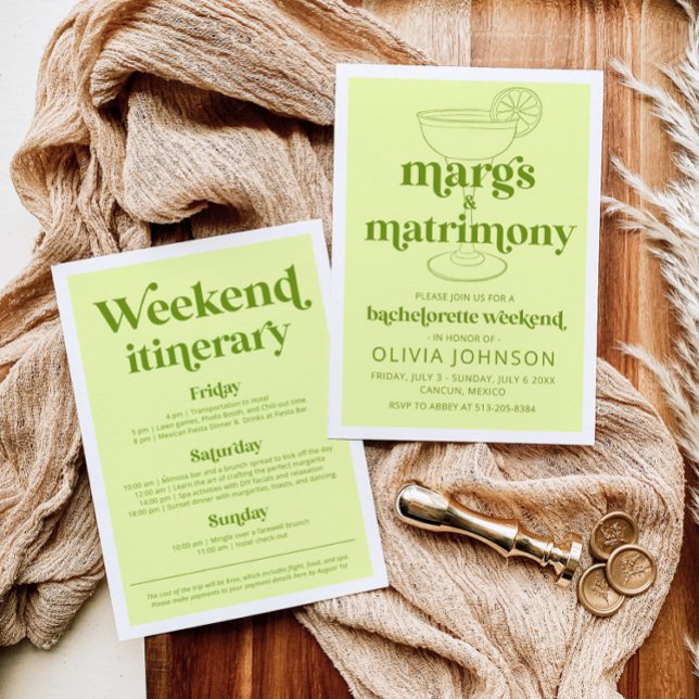 Invitación Margs & Matrimony Bachelorette Weekend Itinerario (Subido por el creador)