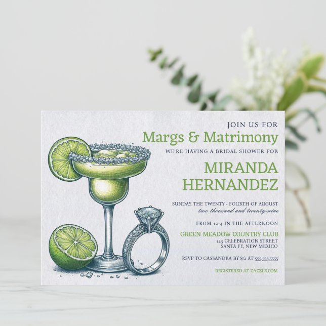 Invitación Margs & Matrimony Bridal Shower (Anverso de pie)