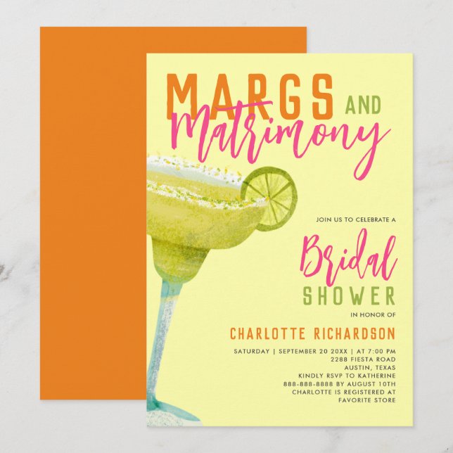 Invitación Margs & Matrimony Bridal Shower Lime Moderno (Anverso / Reverso)