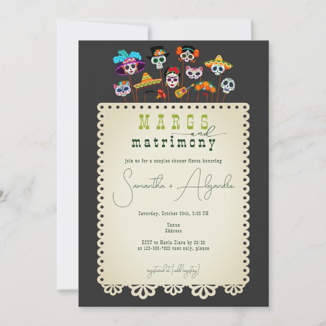Invitación Margs & Matrimony ducha de bodas de Fiesta Mexican (Anverso)