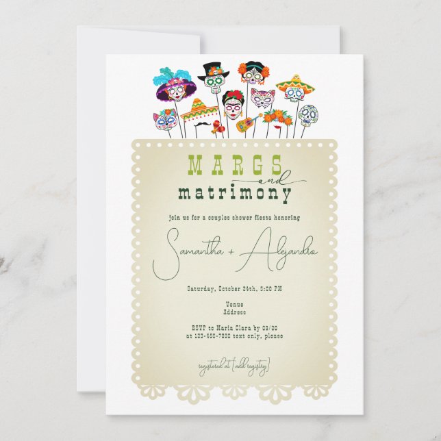 Invitación Margs & Matrimony Ducha Mexicana Fiesta Parejas (Anverso)