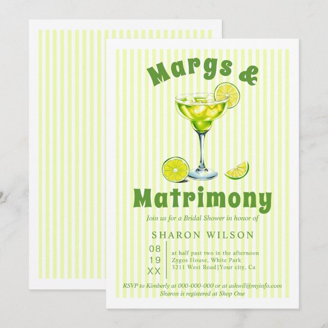 Invitación Margs & Matrimony galletitas de cóctel ducha de no (Anverso / Reverso)