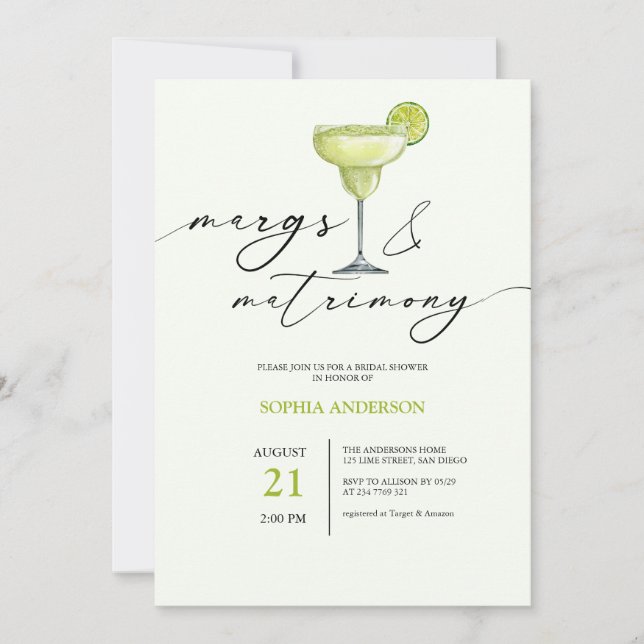 Invitación Margs & Matrimony Green Lime Bridal Shower (Anverso)
