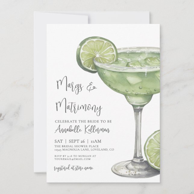 Invitación Margs & Matrimony Margarita Bridal Shower (Anverso)