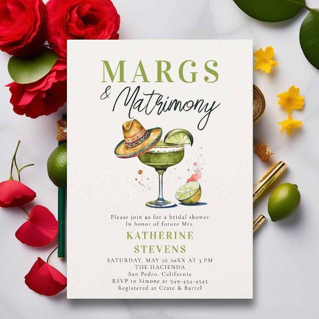 Invitación Margs Matrimony Margarita Cocktail Bridal Shower (margs and matrimony bridal shower invitation margarita cocktail sombrero fiesta mexican)