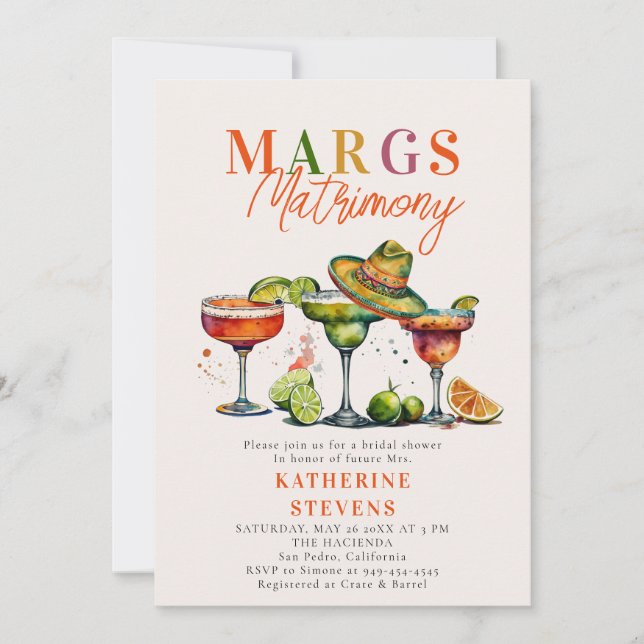 Invitación Margs Matrimony Margaritas Cocktails Bridal Shower (Anverso)