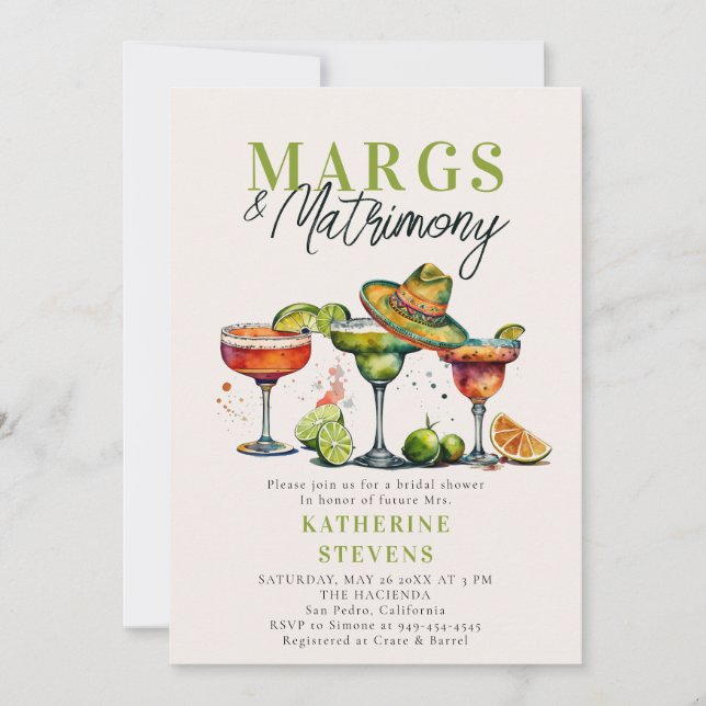 Invitación Margs Matrimony Margaritas Colorful Bridal Shower (Anverso)