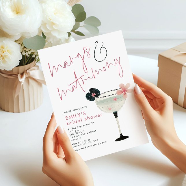 Invitación Margs Matrimony Pink Sage Margarita Bridal Shower (front view)