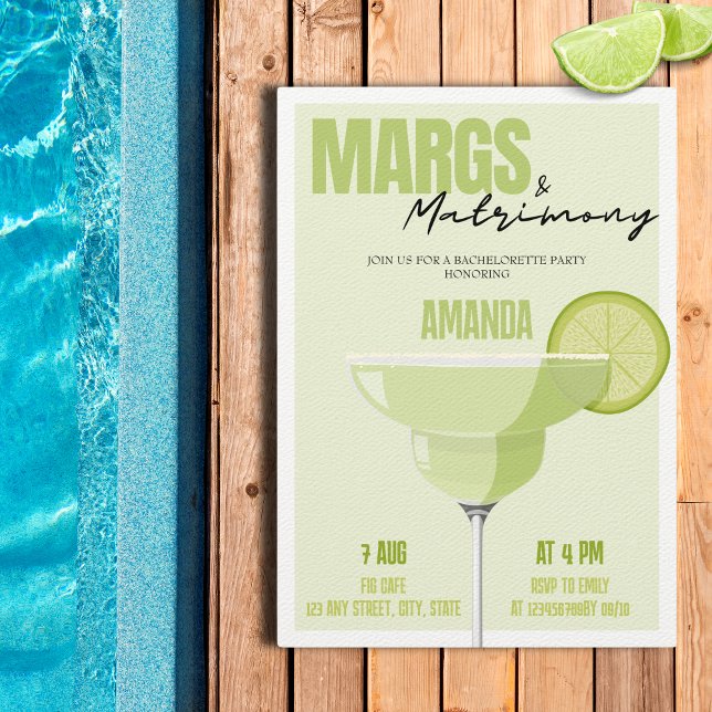 Invitación Margs & Matrimony Retro Cocktail Bachelorette (Margs & Matrimony Bachelorette Party Invitation)