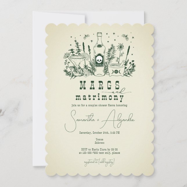 Invitación Margs Matrimony Skull Fiesta Mexicana Ducha Pareja (Anverso)