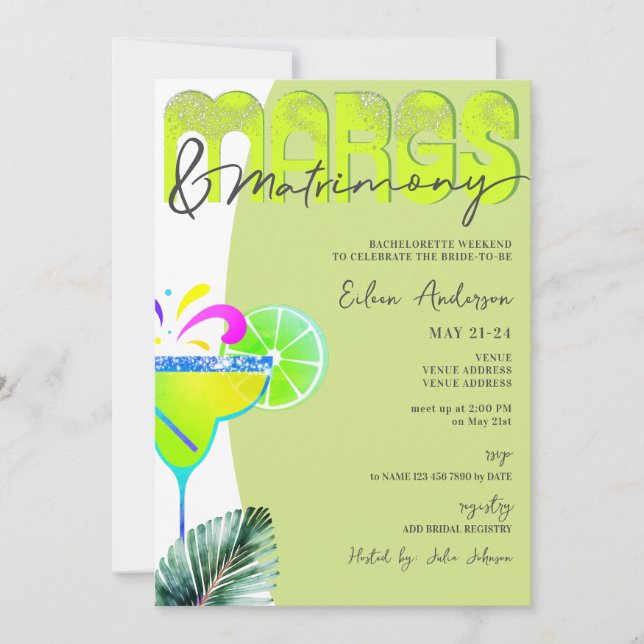 Invitación Margs & Matrimony Tequila Bachelorette Weekend (Anverso)
