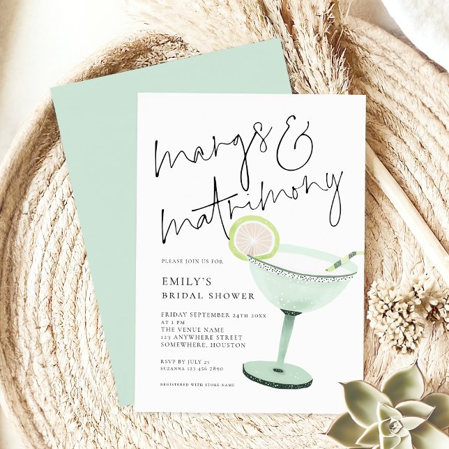 Invitación Margs modernos y ducha de novias con cócteles de m (Front and back view)