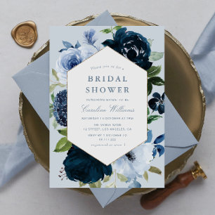 Invitación maría y polvorienta ducha de novia floral azul