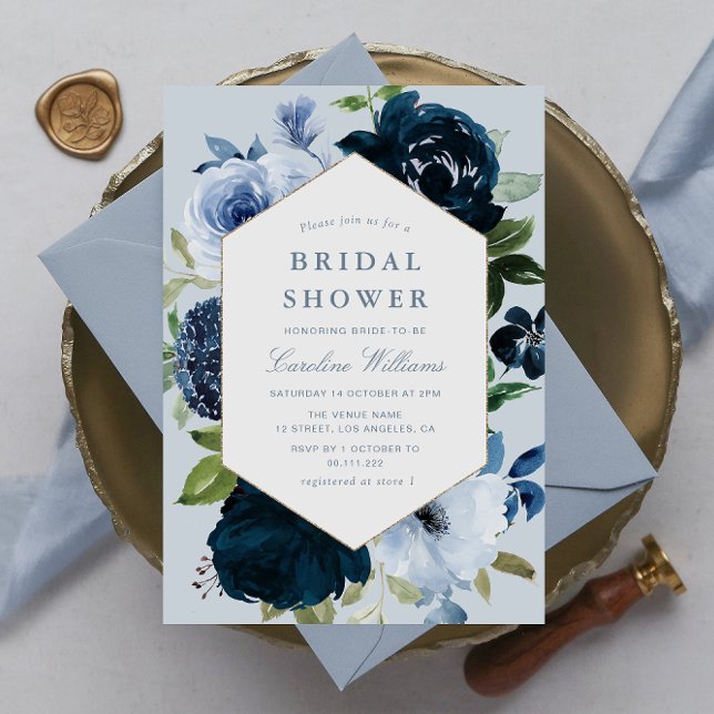 Invitación maría y polvorienta ducha de novia floral azul (Subido por el creador)
