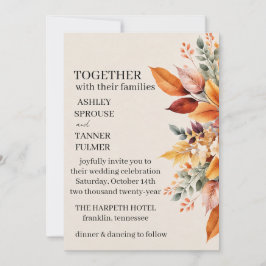 Invitación Mariage Automnal de Feuilles de Tombe Élégant