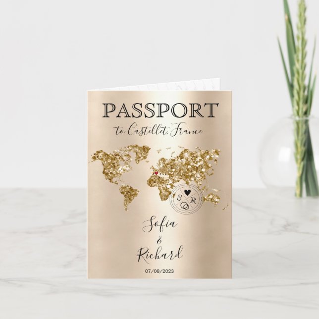 Invitación Mariage Destination Passport Carte du monde France (Anverso)
