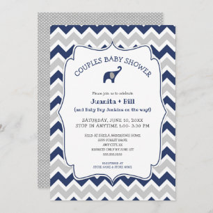 Invitación Mariana elefante azul parejas bebe ducha