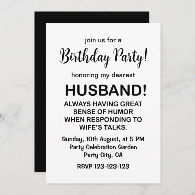 Invitación Marido Hubby Cita Funny Cumpleaños (Anverso / Reverso)