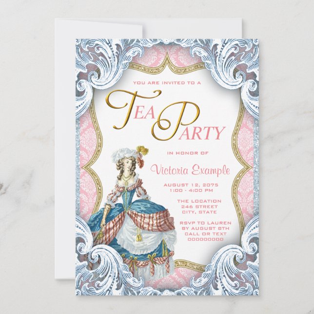 Invitación Marie Antoinette Birthday Tea Fiesta (Anverso)