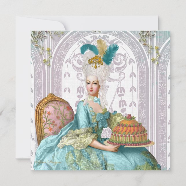Invitación Marie Antoinette Déjenlos comer pastel (Anverso)