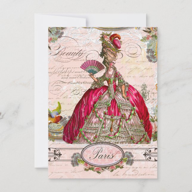 Invitación Marie Antoinette Déjenlos comer pastel (Anverso)
