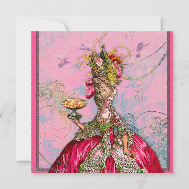 Invitación Marie Antoinette Déjenlos comer pastel (Anverso)