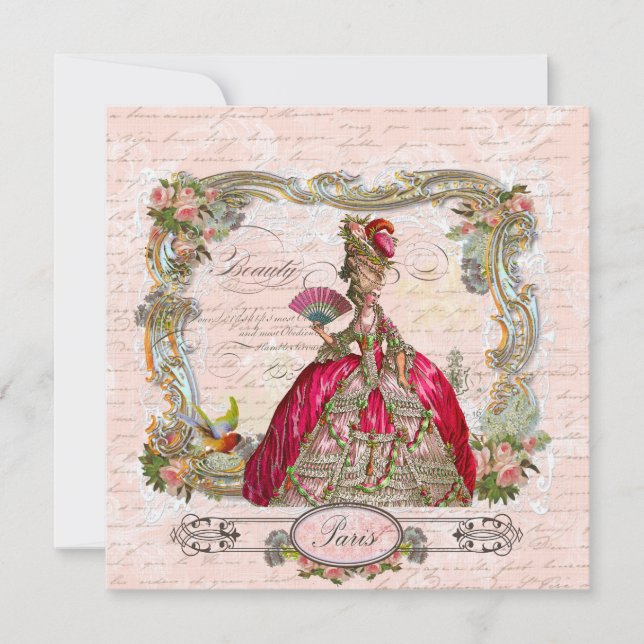 Invitación Marie Antoinette Hot Pink & Paris (Anverso)