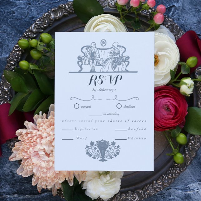 Invitación Marie Antoinette inspiró la Boda Azul Rococo RSVP (Subido por el creador)