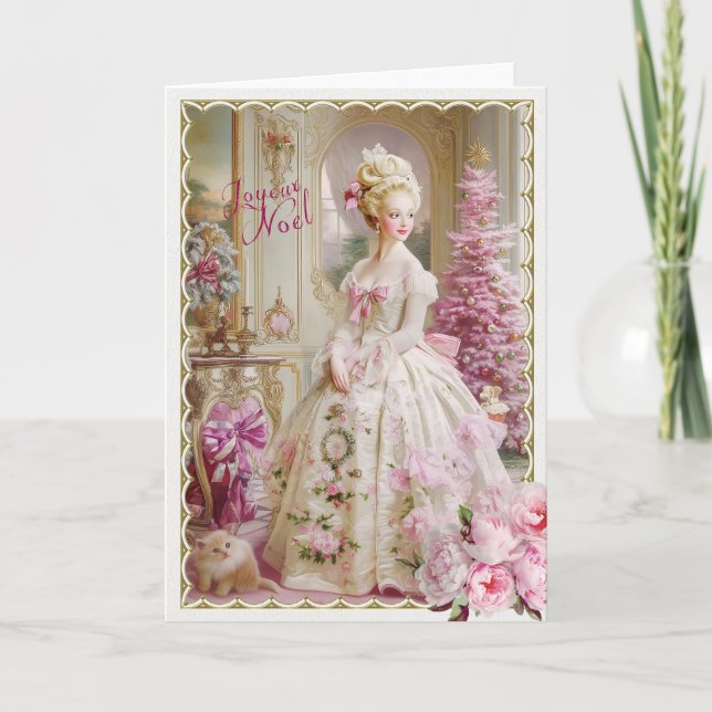 Invitación Marie Antoinette Pink tree cat Christmas card (Anverso)