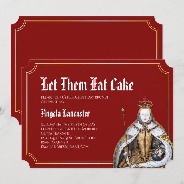 Invitación Marie Antoinette Red Birthday Brunch Fiesta (Anverso / Reverso)