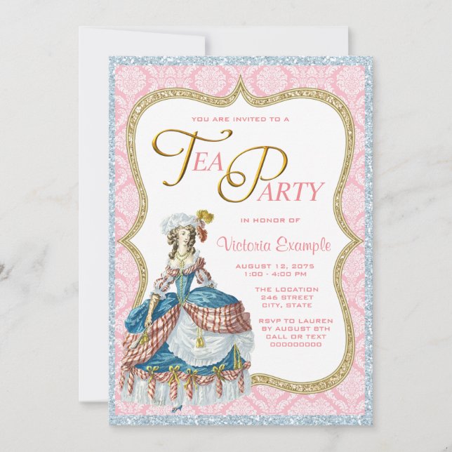 Invitación Marie Antoinette Tea Fiesta (Anverso)