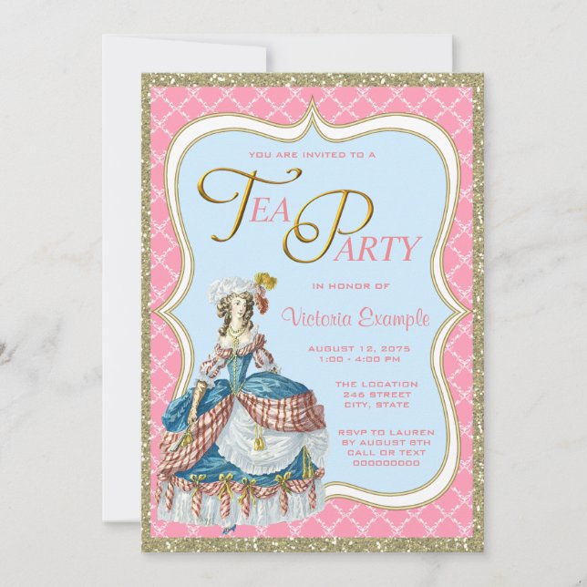 Invitación Marie Antoinette Tea Fiesta (Anverso)