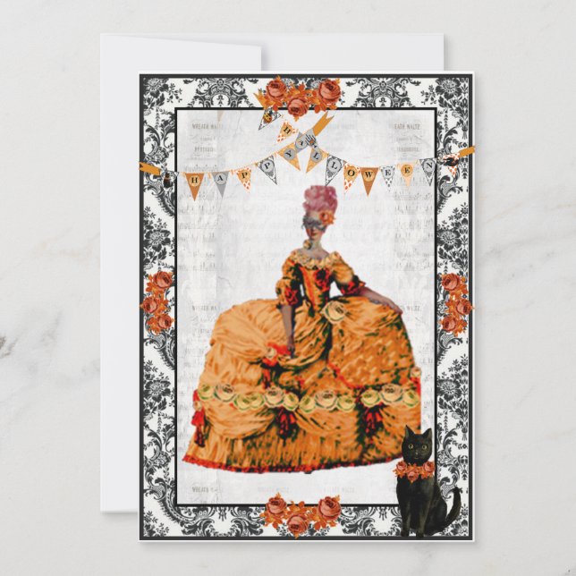 Invitación Marie Antoinette y Black Cat Halloween (Anverso)