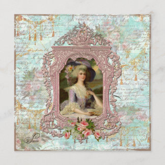 Invitación Marie Antoinette y rosas rosadas