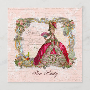 Invitación Marie Antoinette y rosas rosadas