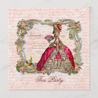 Invitación Marie Antoinette y rosas rosadas