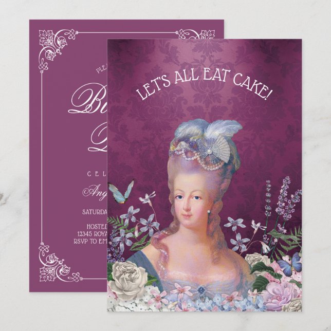 Invitación Marie Antonieta deja para comer cumpleaños de la (Anverso / Reverso)