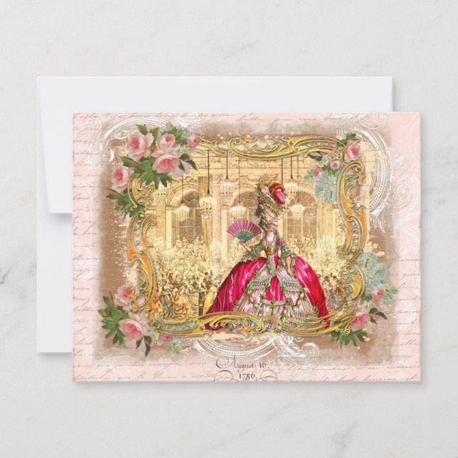 Invitación Marie Antonieta Fiesta en rosa en Versalles (Anverso)