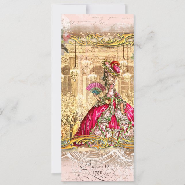 Invitación Marie Antonieta Fiesta Rosa en Versalles (Anverso)