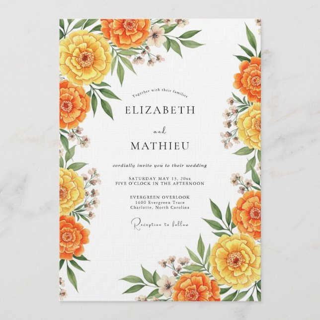 Invitación Marigold Artistic Floral Wedding (Anverso)
