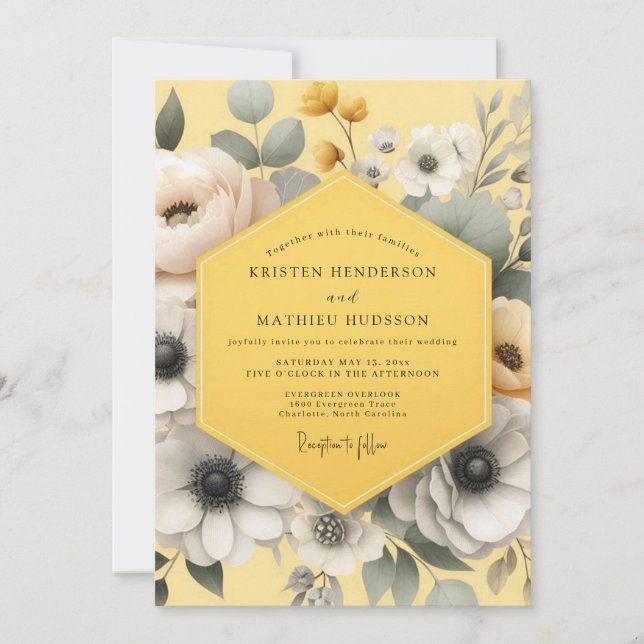 Invitación Marigold Grey Anemone Wedding (Anverso)